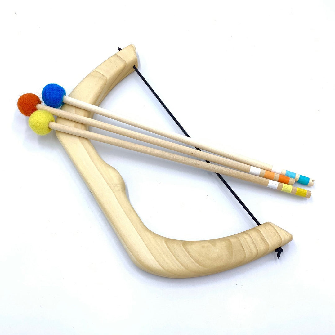 Kids Small Wooden Toy Bow W/ Three Arrows